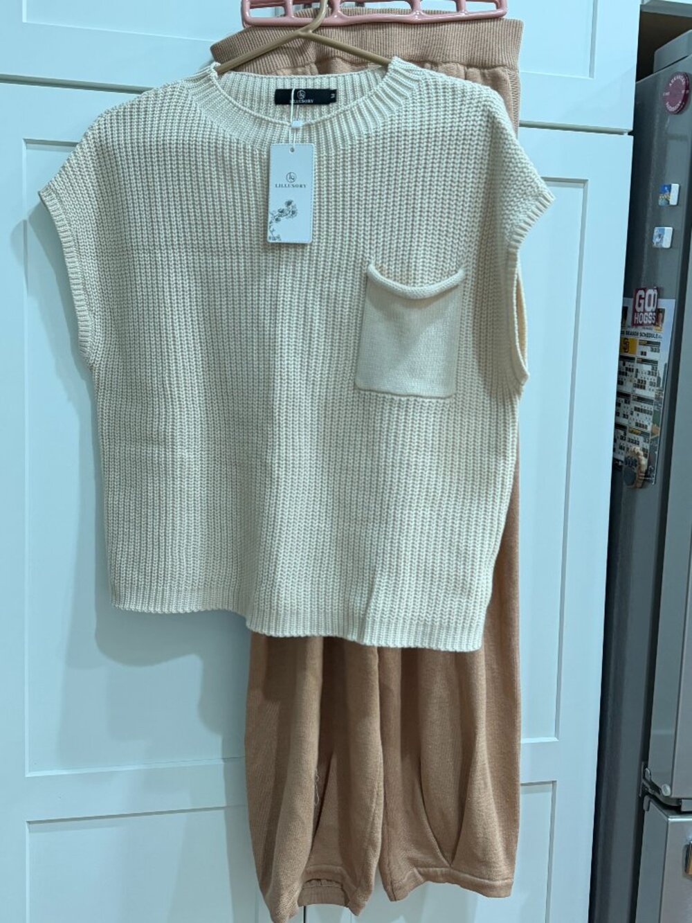 LILLUSORY 2 Piece Knit Sets For Women, Trendy Set, Medium, Tan, Never worn